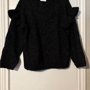 Old Navy Black Sparkle Crew Neck Sweater with Ruffle Details
